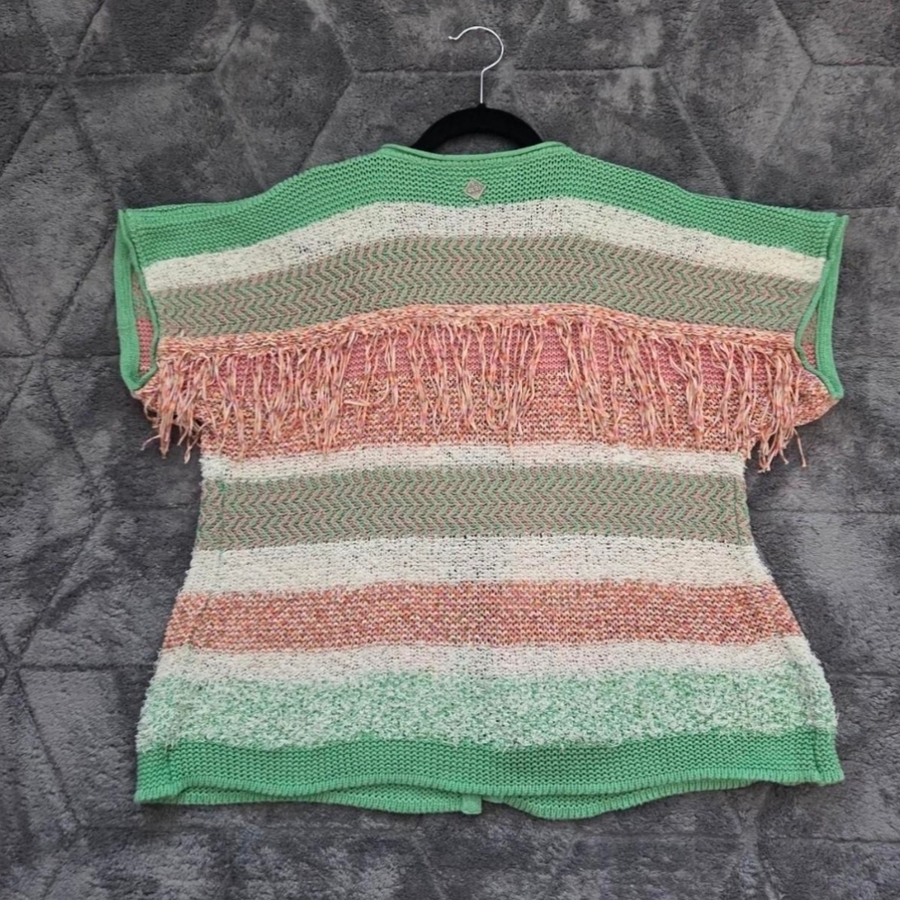 Diesel Striped Open-Front Knit Cardigan in Mint Pink Festival Western Boho Y2K - Picture 7 of 8